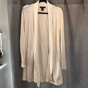 WHBM ivory drape cardigan with gold buttons